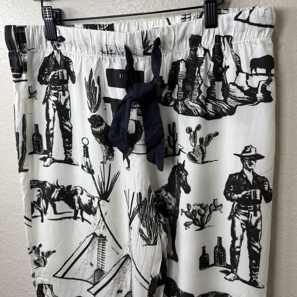 Katie Kime Marfa Texas Toile Pajama Pants Set White & Black Cowboy Western Sz S - Picture 7 of 12